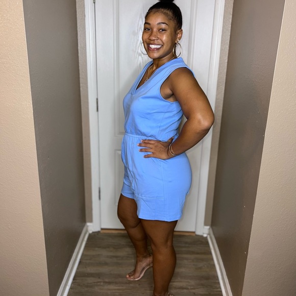 Spring Blue Cotton Sleeveless Romper - Picture 4 of 4